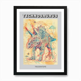 Sepia Linework Triceratops Poster Art Print