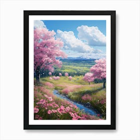 Cherry Blossom Stream Poster Art Print