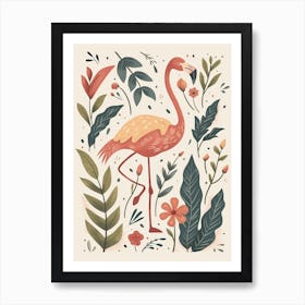 Jamess Flamingo And Croton Plants Minimalist Illustration 1 Art Print