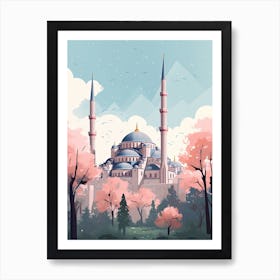 The Blue Mosque   Istanbul, Turkey   Cute Botanical Illustration Travel 3 Art Print