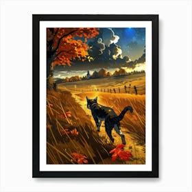 Cat Walking In A Field Art Print