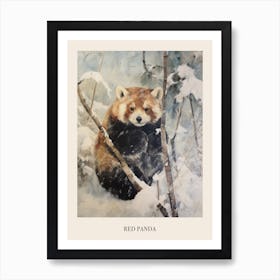 Vintage Winter Animal Painting Poster Red Panda 1 Art Print