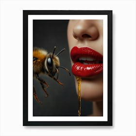 Bee On A Woman'S Lips Art Print