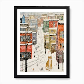 Cat In The Streets Of Sapporo   Japan With Snow 2 Art Print