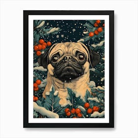 Pug In The Snow Art Print