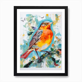 Colourful Bird Painting European Robin 2 Art Print