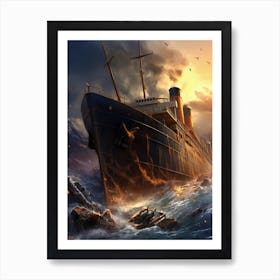 Titanic Sinking Ship Illustration 2 Art Print