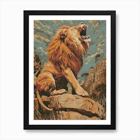 Barbary Lion Relief Illustration On A Cliff 3 Art Print