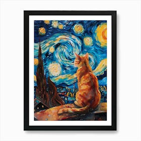 Starry Night Cat Art Print