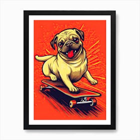 Pug Dog Skateboarding Illustration 3 Art Print