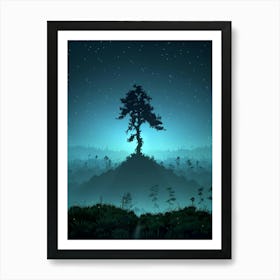 Lone Tree At Night Art Print