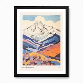 Mount Elbrus Russia 1 Colourful Mountain Illustration Poster Art Print