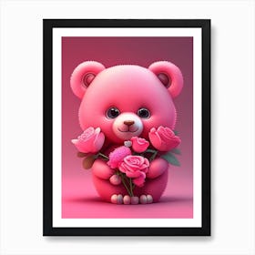 Cute Bear with Roses (768 X 1024 Pixel) Art Print