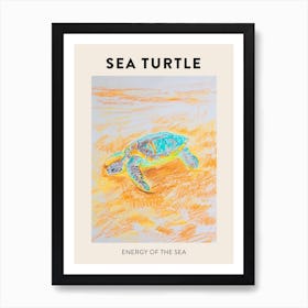 Sea Turtle On The Beach Crayon Doodle Poster 3 Art Print