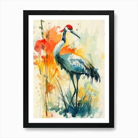 Crane Colourful Watercolour 3 Art Print