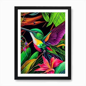 Hummingbird In Tropical Rainforest Marker Art 1 Art Print
