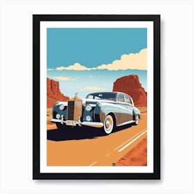 A Rolls Royce Phantom Car In Route 66 Flat Illustration 4 Art Print