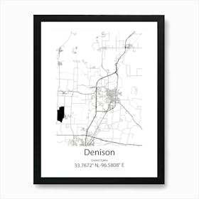 Denison,United States Minimalist Map Art Print