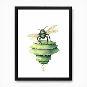 Green Sweat Bee Beehive Watercolour Illustration 1 Art Print