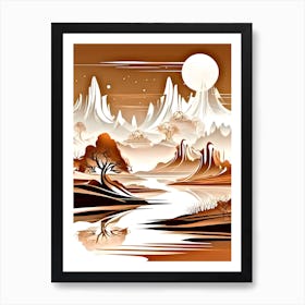 Landscape With Trees And Mountains 2 Art Print