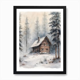 Loghouse In Winter Art Print