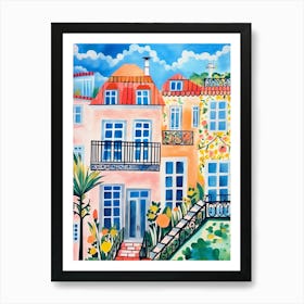 Lisbon Houses Watercolor Painting 1 Art Print