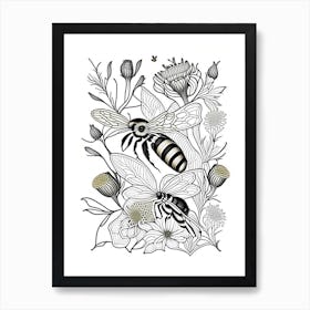 Bees 2 William Morris Style Art Print