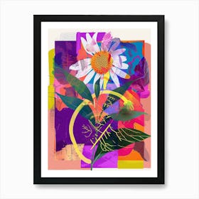 Oxeye Daisy 4 Neon Flower Collage Art Print