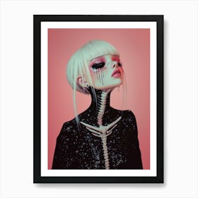 Skeleton Girl Drip Fashion Pink Gothic Punk Grunge Dark Art Print