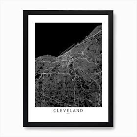 Cleveland Black And White Map Art Print