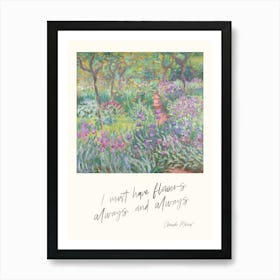 Flowers Impressionist Landscape with Inspirational Quote Art Print