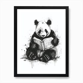 Giant Panda Reading Ink Illustration 3 Art Print