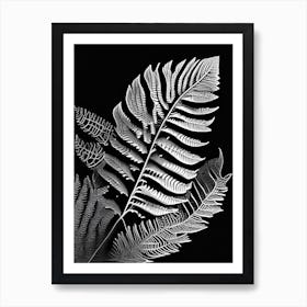 Maidenhair Fern Leaf Linocut 2 Art Print