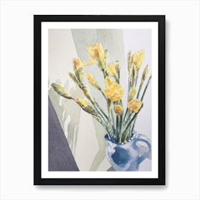 Daffodils In Blue Vase Art Print