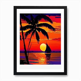 Acrylic Style Palm Tree Over The Beach Sunrise Art Print