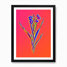 Neon Sword Lily Botanical in Hot Pink and Electric Blue n.0543 Art Print