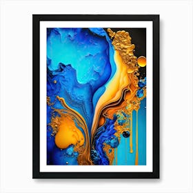 Abstract Painting Golden and Blue Art Print