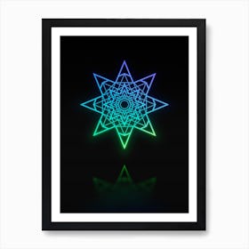 Neon Blue and Green Abstract Geometric Glyph on Black n.0064 Art Print