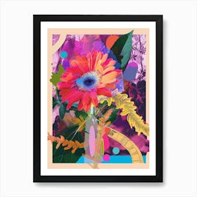 Gerbera Daisy 1 Neon Flower Collage Art Print
