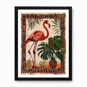 Greater Flamingo And Monstera Deliciosa Boho Print 3 Art Print