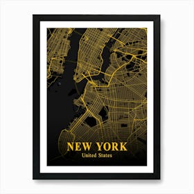 New York Gold City Map 1 Art Print