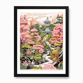 Kenrokuen Gardens Abstract Riso Style 1 Art Print