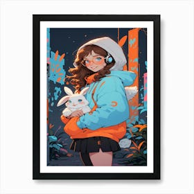 Anime Girl With Bunny Art Print