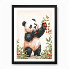 Giant Panda Standing And Reaching For Berries Storybook Illustration 7 Art Print