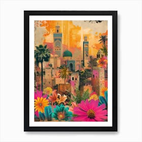 Morocco   Floral Retro Collage Style 2 Art Print