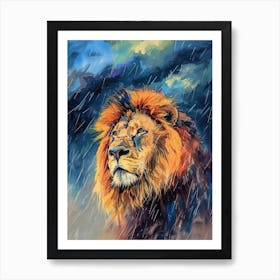 Masai Lion Facing A Storm Fauvist Painting 1 Art Print