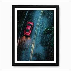 Red Car In The Rain 3 Art Print