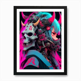 Anime Girl With Skull And Horns Art Print