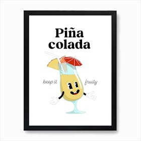 Pina Colada Cocktail Vintage Retro Cartoon Illustration Art Print