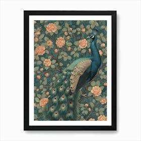 Blue Vintage Floral Peacock Wallpaper 3 Art Print